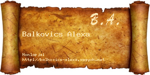 Balkovics Alexa névjegykártya